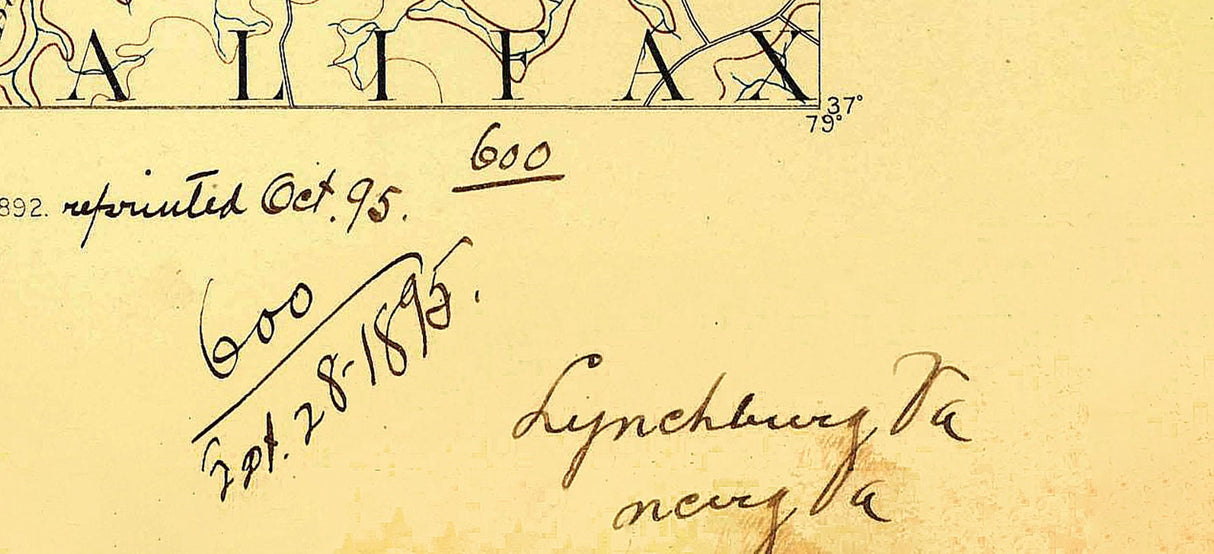1892 Topo Map of Lynchburg Virginia Quadrangle
