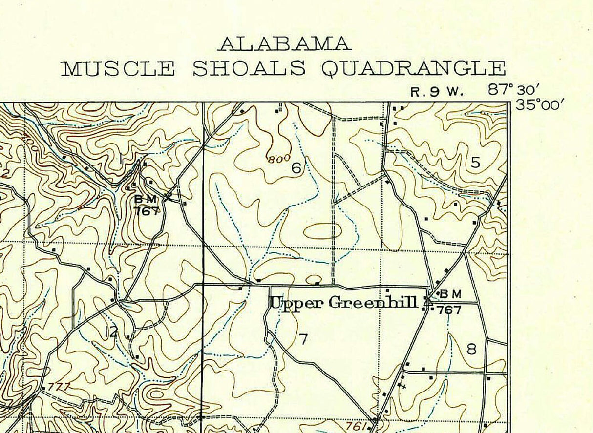 1916 Topo Map of Muscle Shoals Alabama Quadrangle Florence