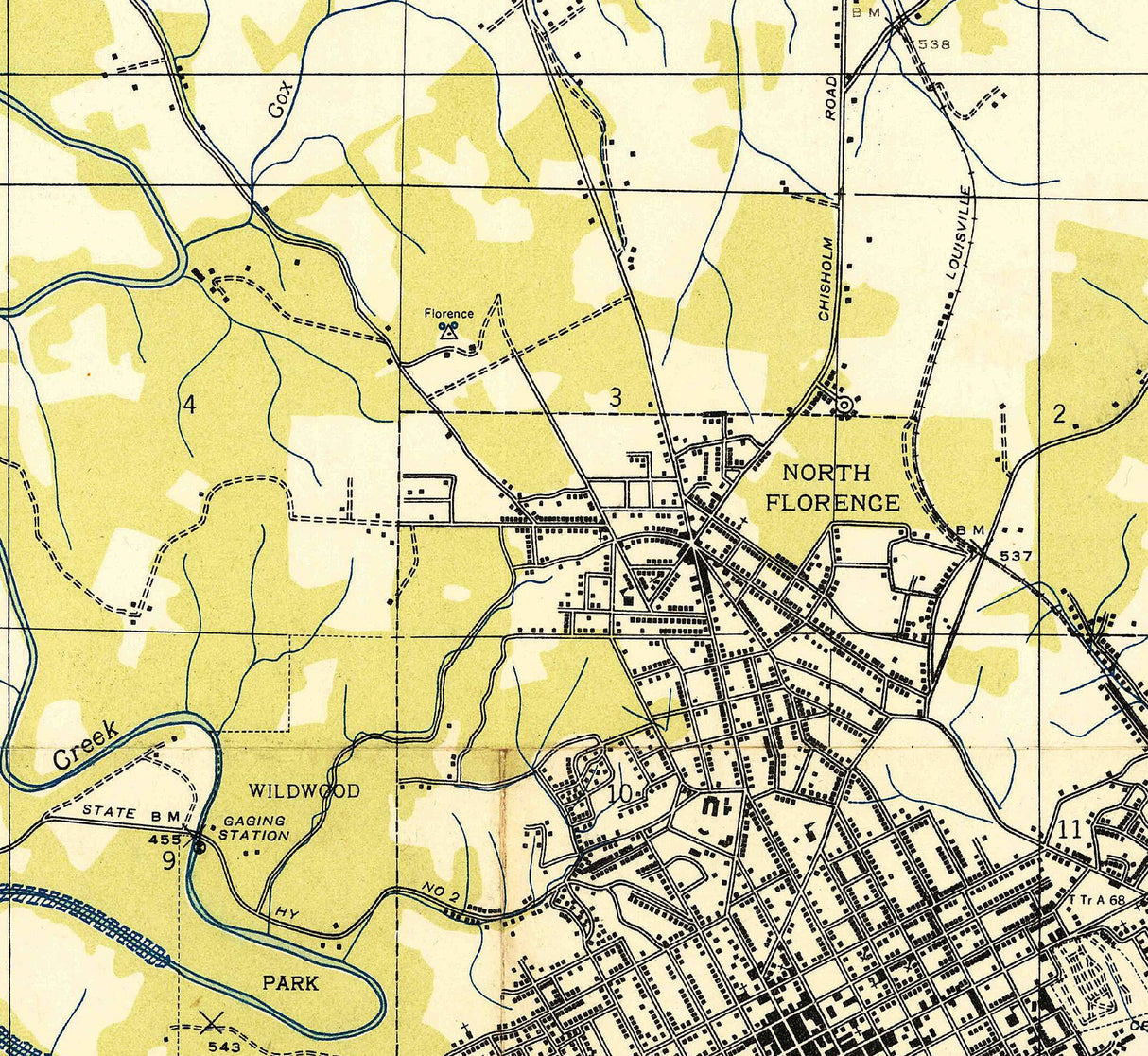 1936 Topo Map of Florence Alabama Quadrangle