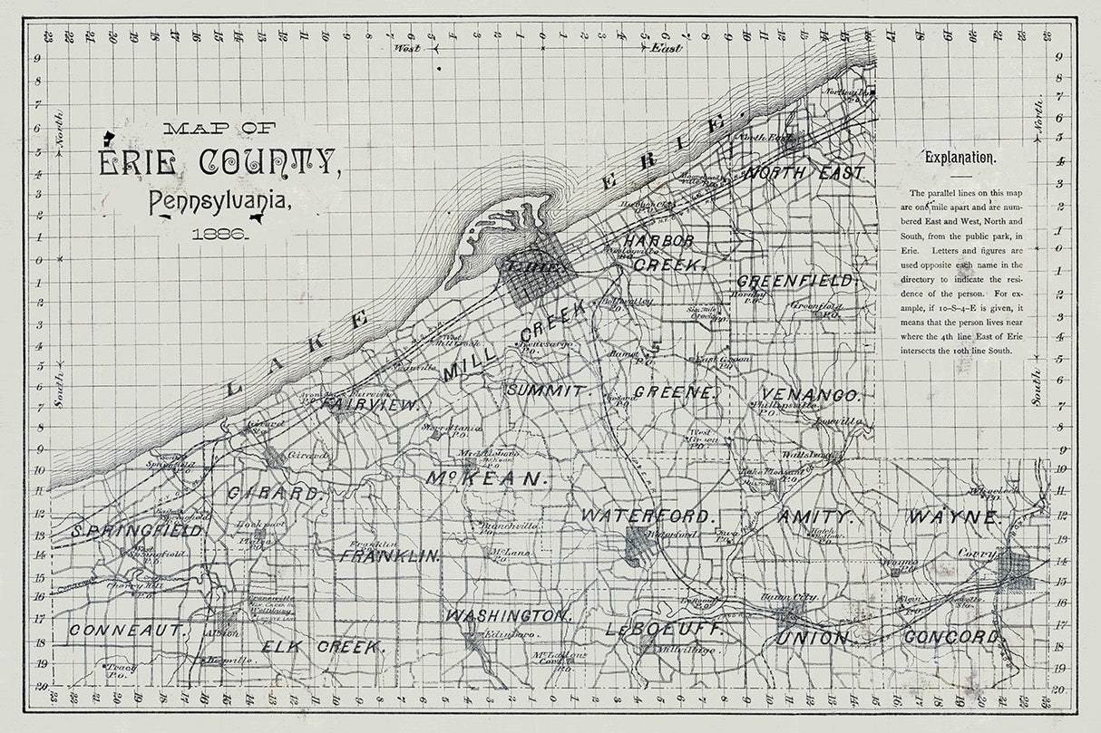 1886 Map of Erie County Pennsylvania