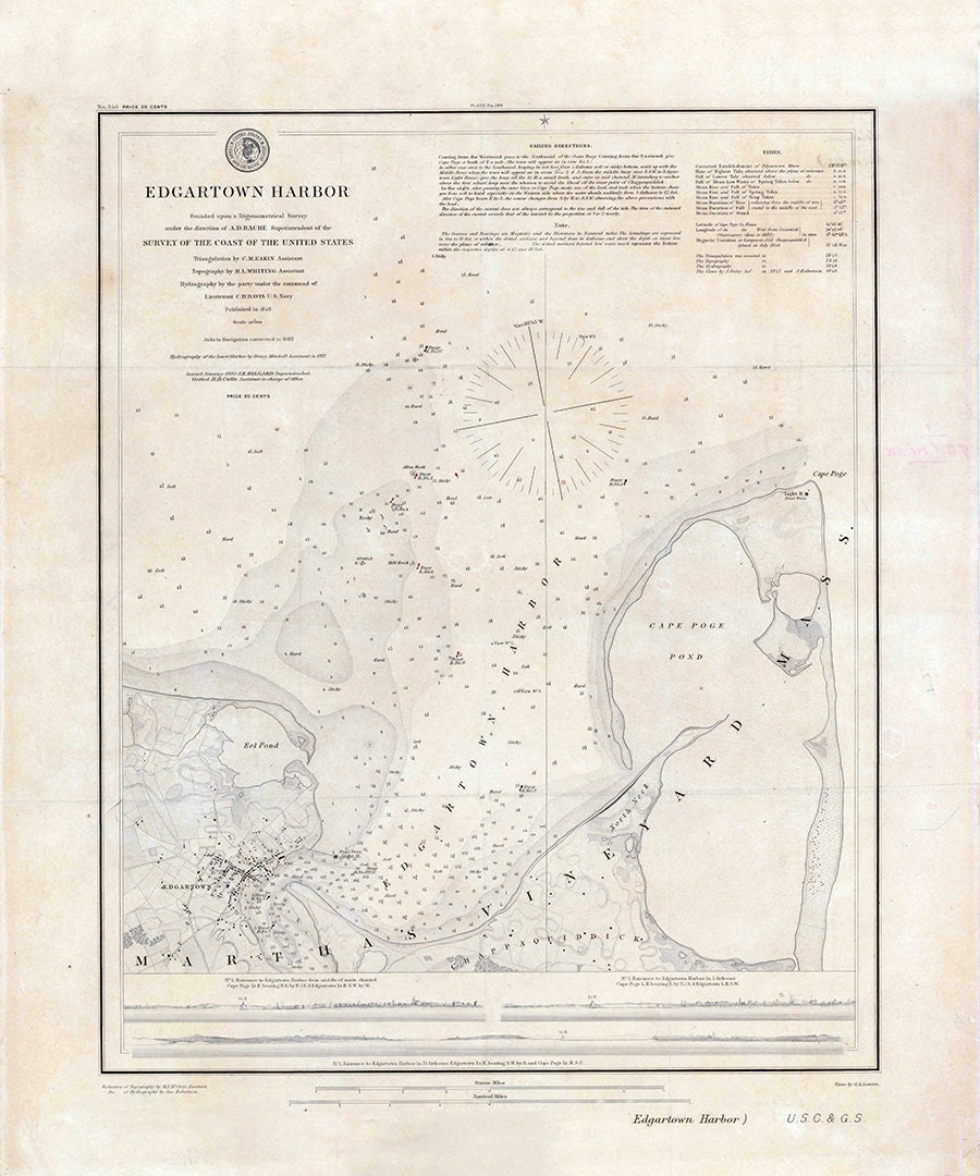 1888 Map of Edgartown Harbor Massachusetts