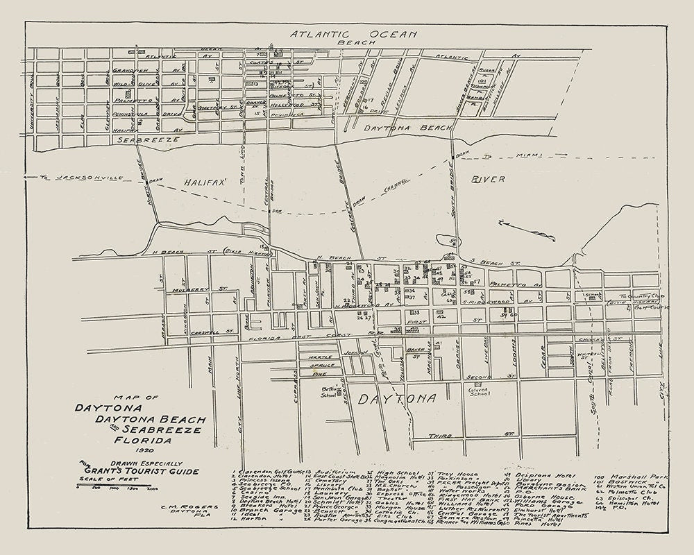 1920 Map of Daytona Beach Florida