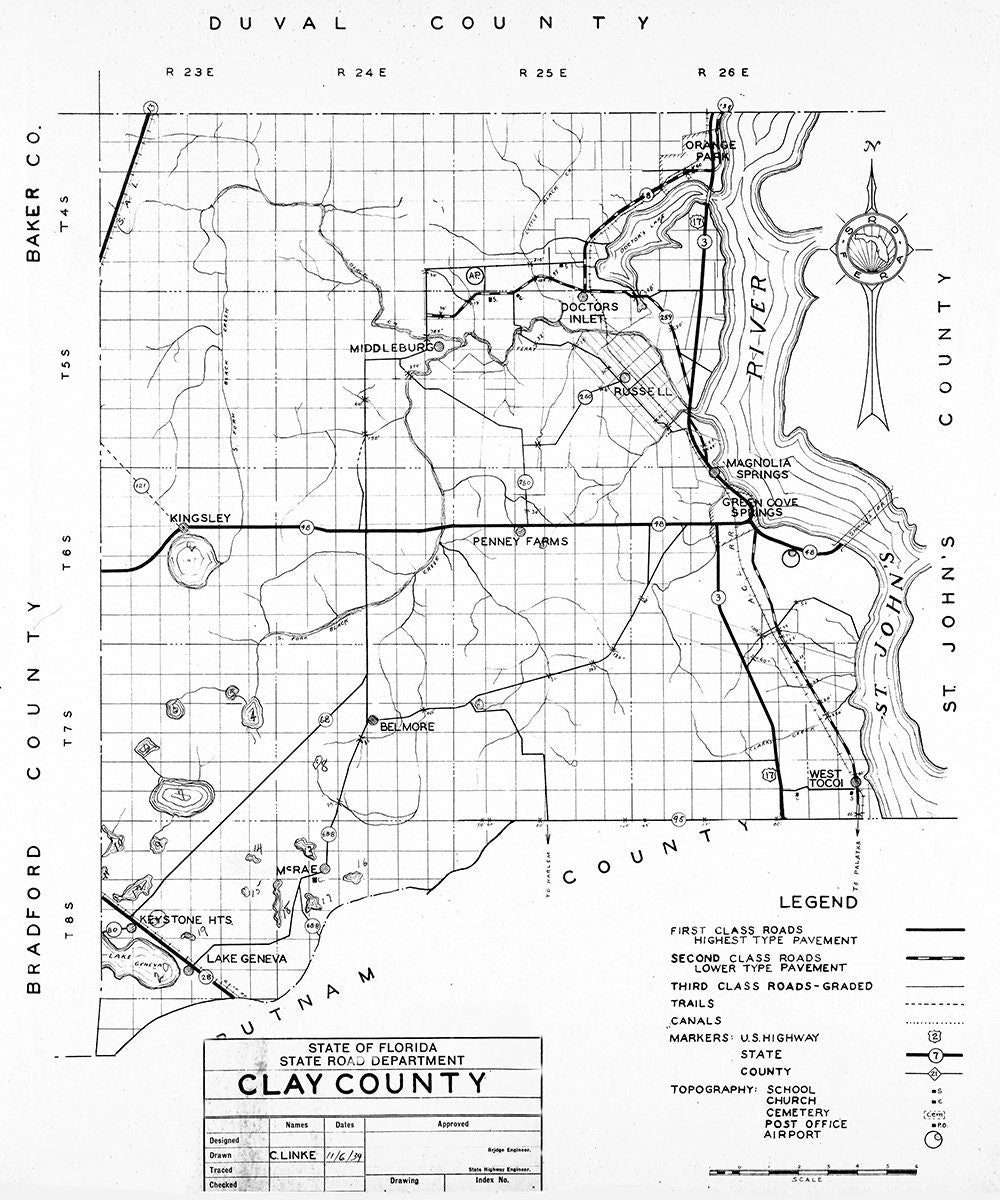 1934 Map of Clay County Florida