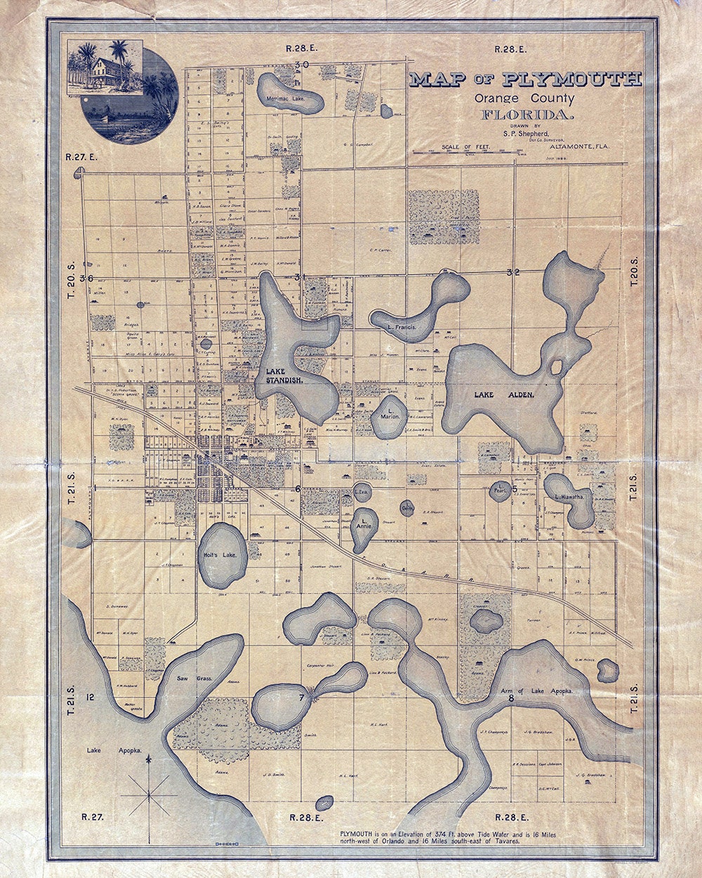 1888 Map of Plymouth Orange County Florida