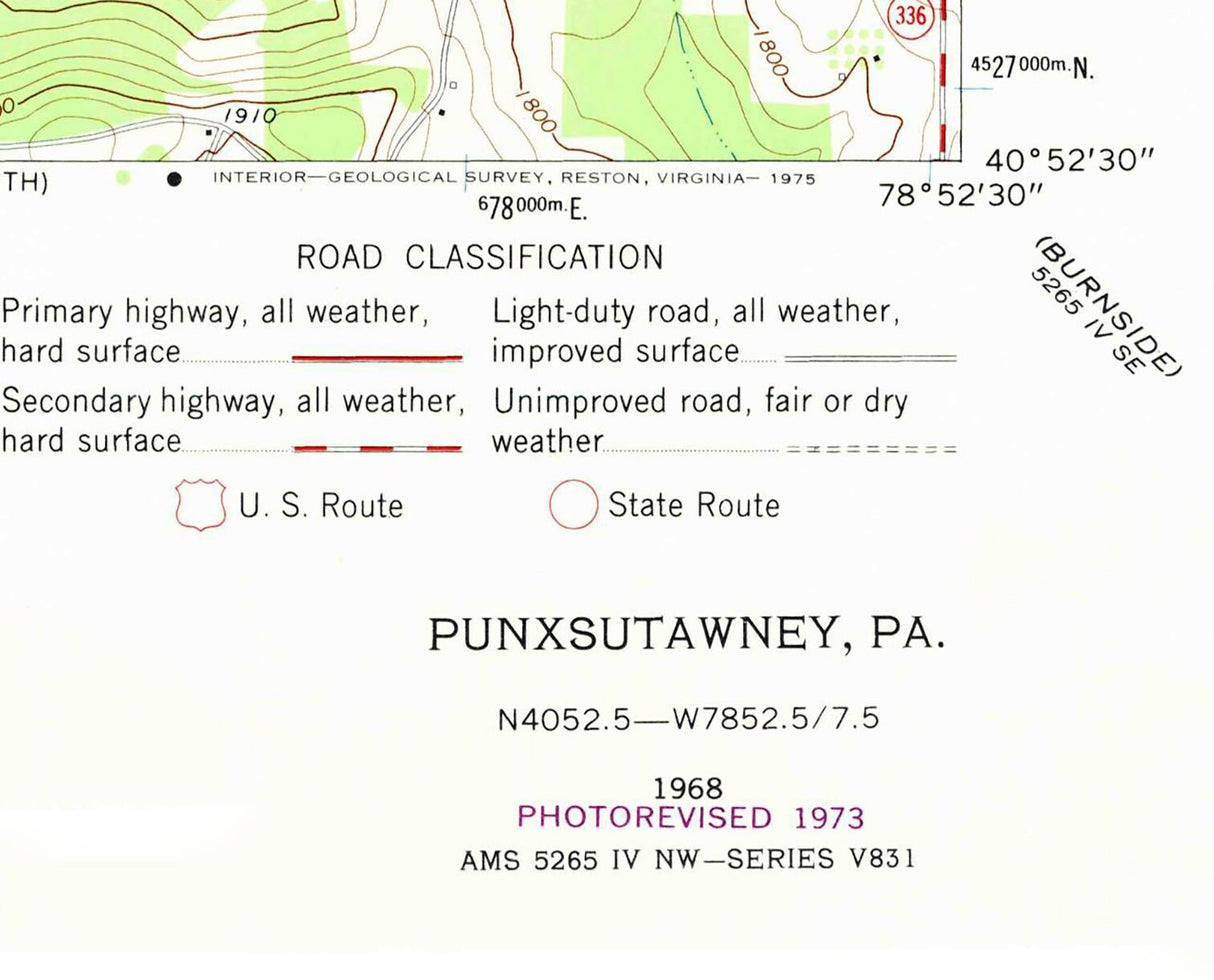 1973 Topo Map of Punxsutawney Pennsylvania Quadrangle