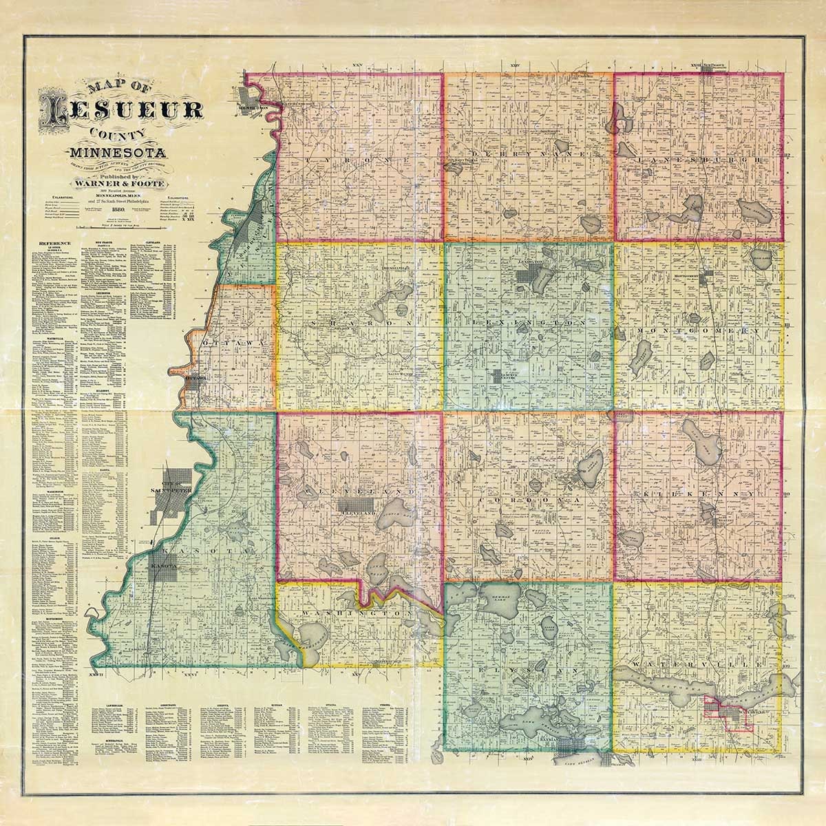 1880 Map of LeSueur County Minnesota