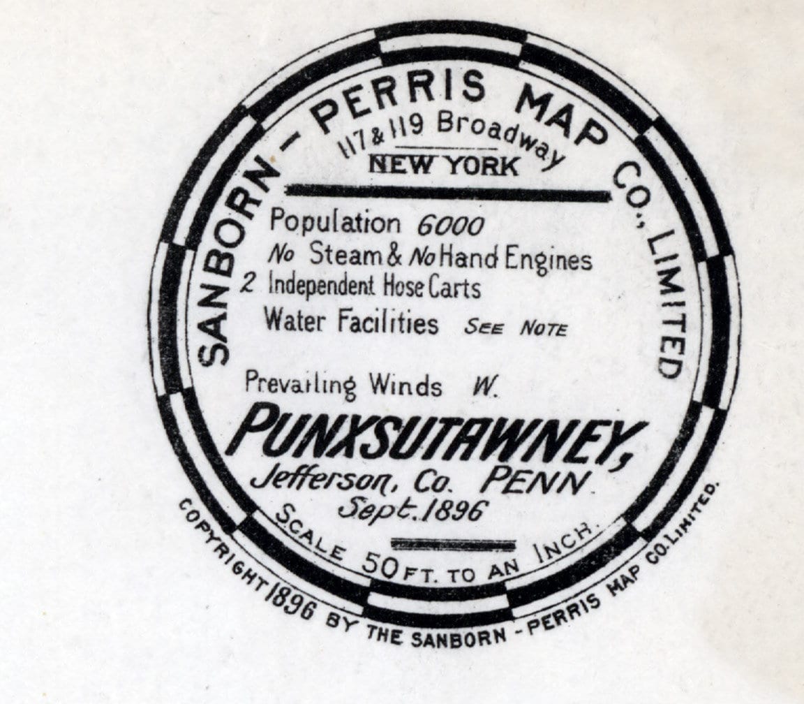 1896 Town Map of Punxsutawney Jefferson County Pennsylvania