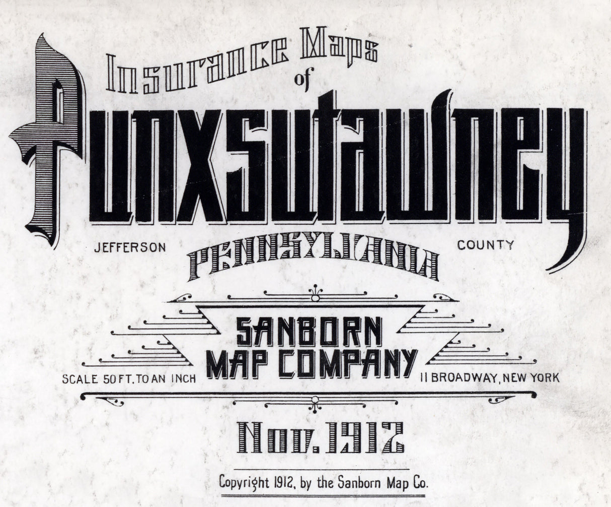 1912 Town Map of Punxsutawney Jefferson County Pennsylvania