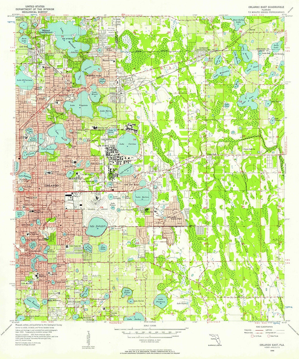 1956 Topo Map of Orlando East Florida Quadrangle Winter Park