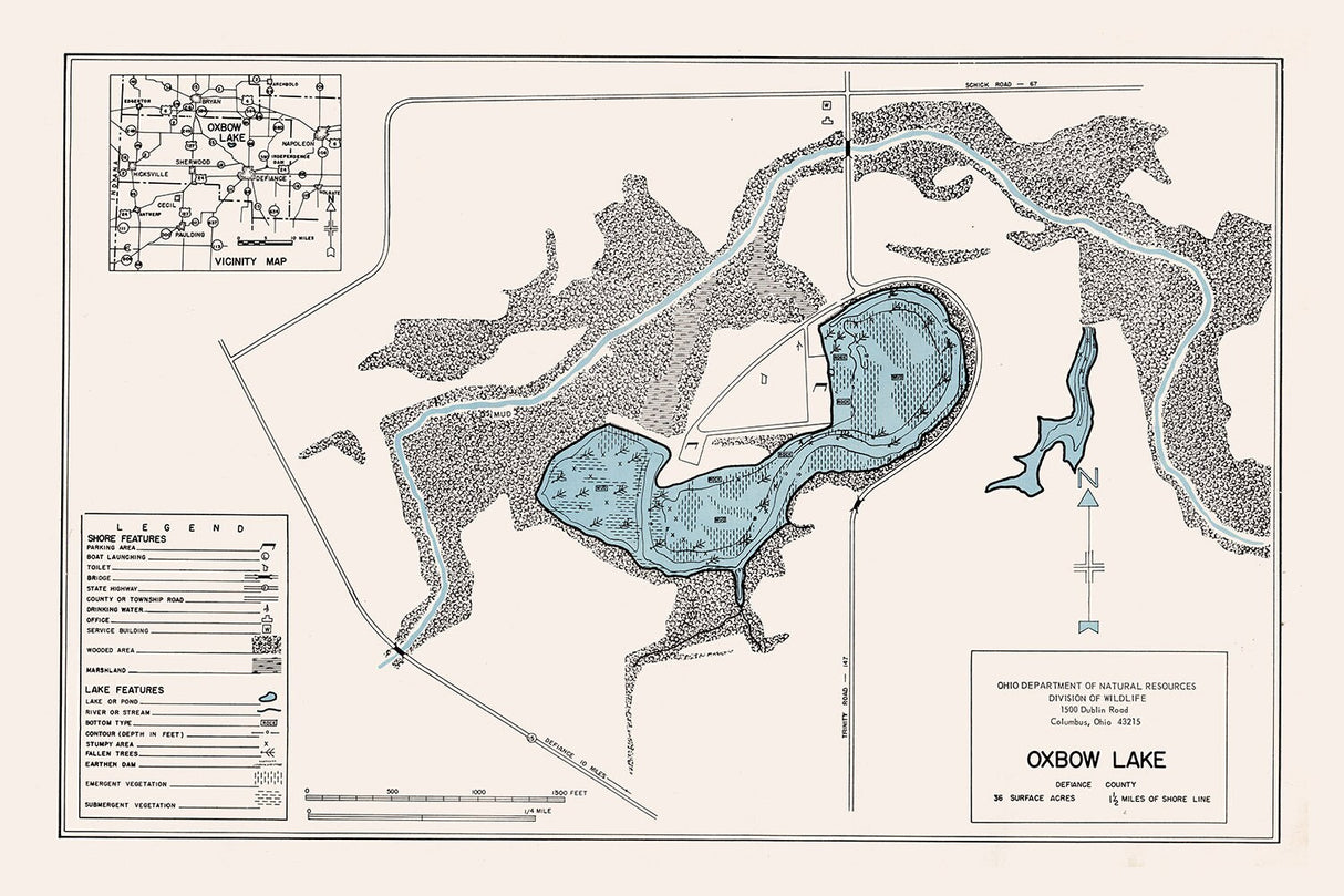 1960 Map of Oxbow Lake Defiance County Ohio