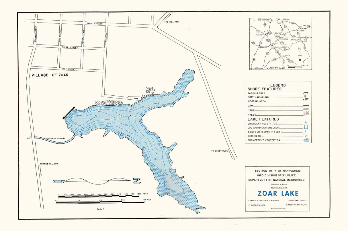 1961 Map of Zoar Lake Tuscarawas County Ohio