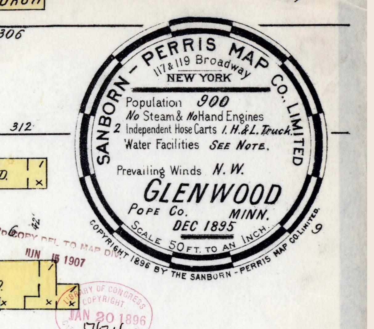 1895 Town Map of Glenwood Pope County Minnesota
