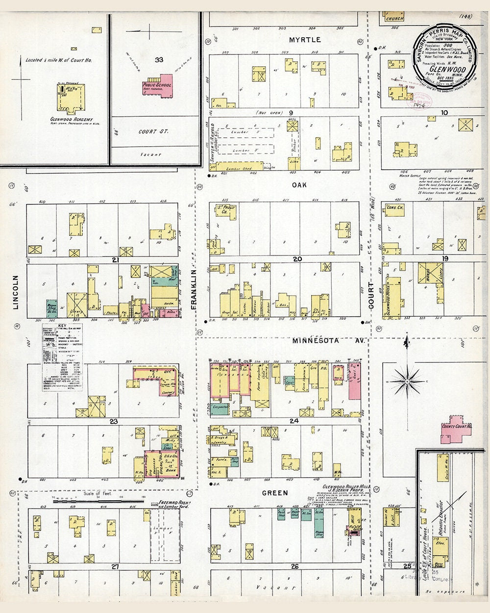 1895 Town Map of Glenwood Pope County Minnesota