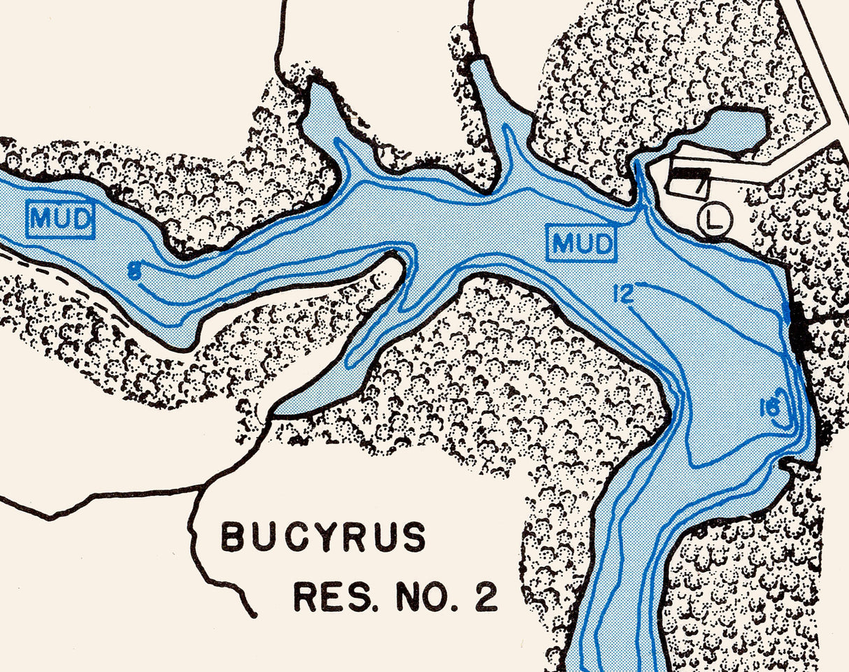 1961 Map of Bucyrus Reservoirs Crawford County Ohio