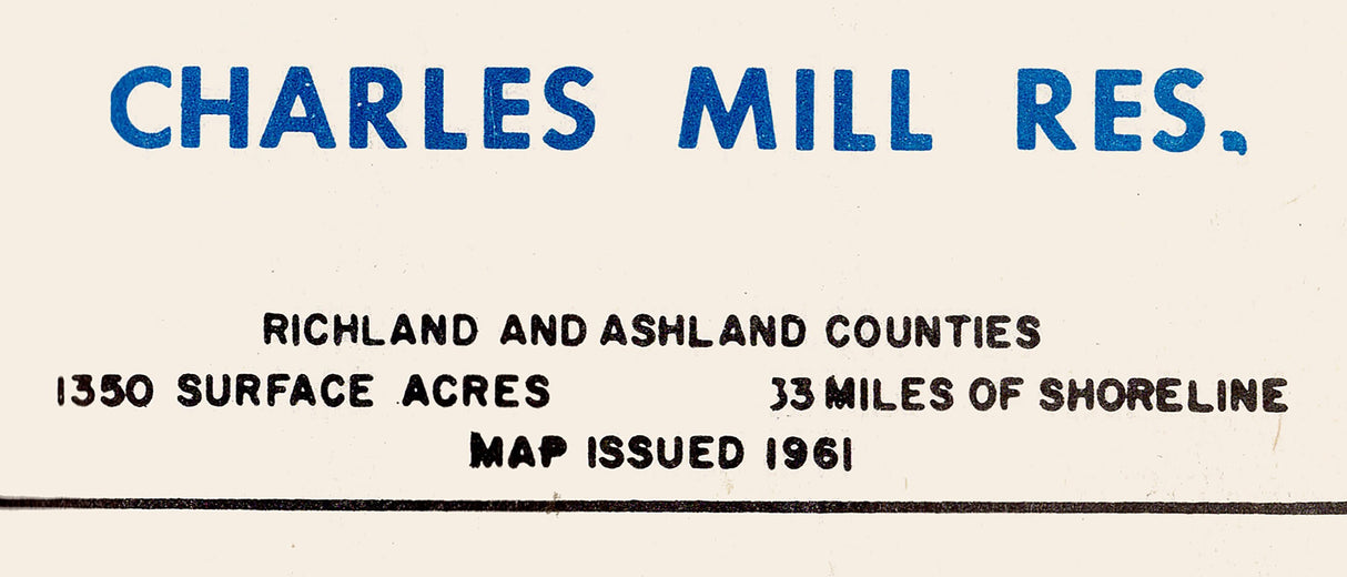 1961 Map of Charles Mill Reservoir Richland and Ashland County Ohio