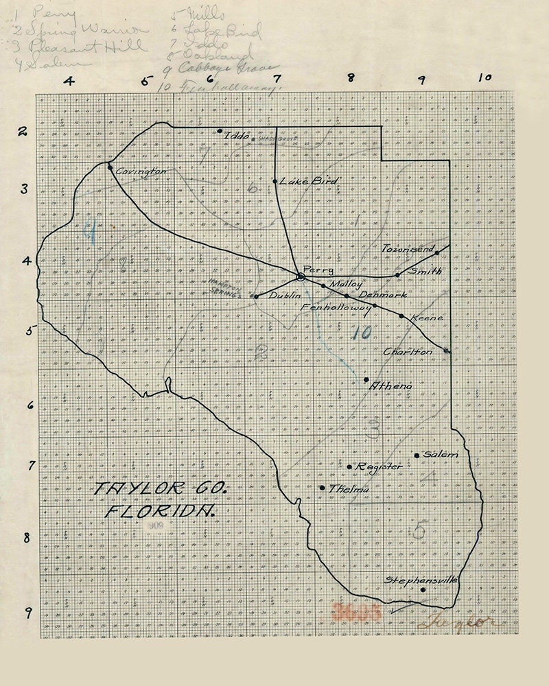 1910 Map of Taylor County Florida