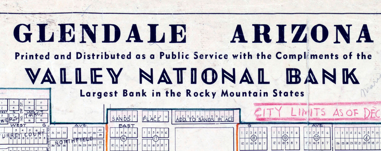 1950 Town Map of Glendale Maricopa County Arizona
