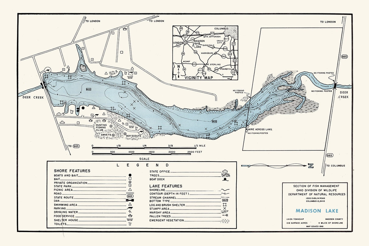 1961 Map of Madison Lake Madison County Ohio