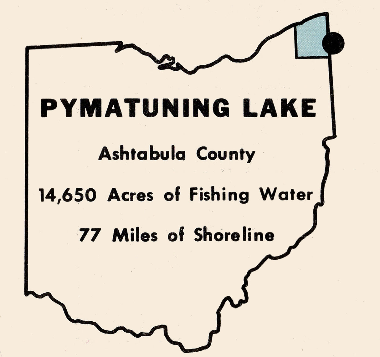 1961 Map of Pymatuning Lake Ashtabula County Ohio and Pennsylvania