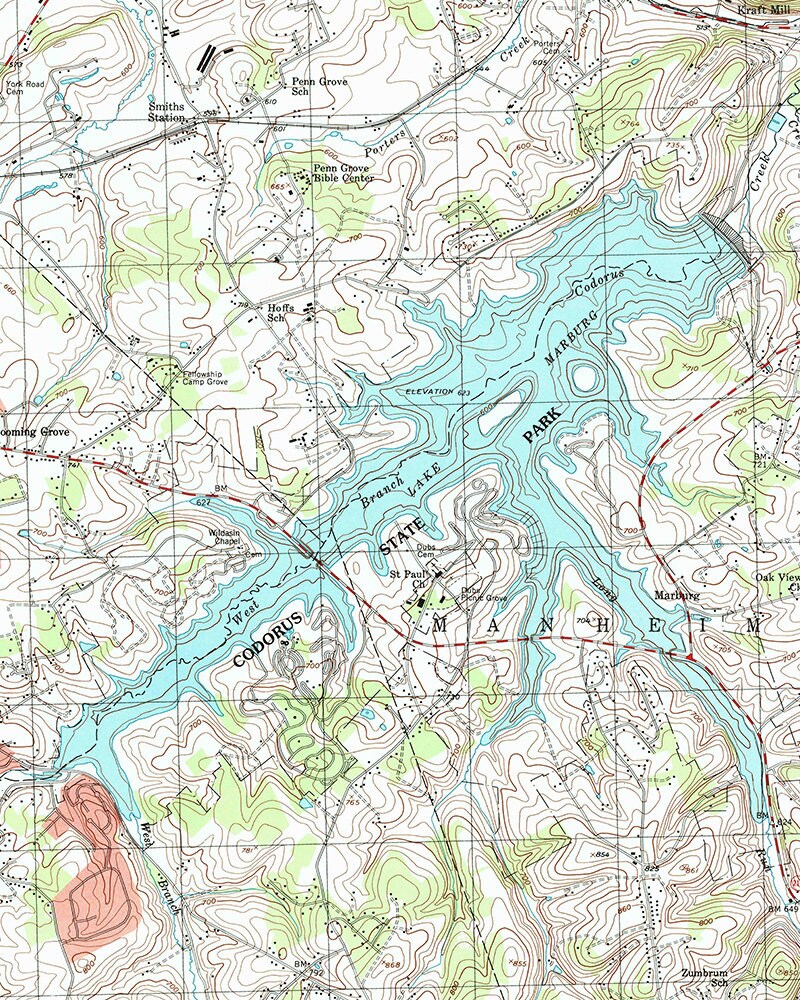 1998 Map of Lake Marburg York County Pennsylvania