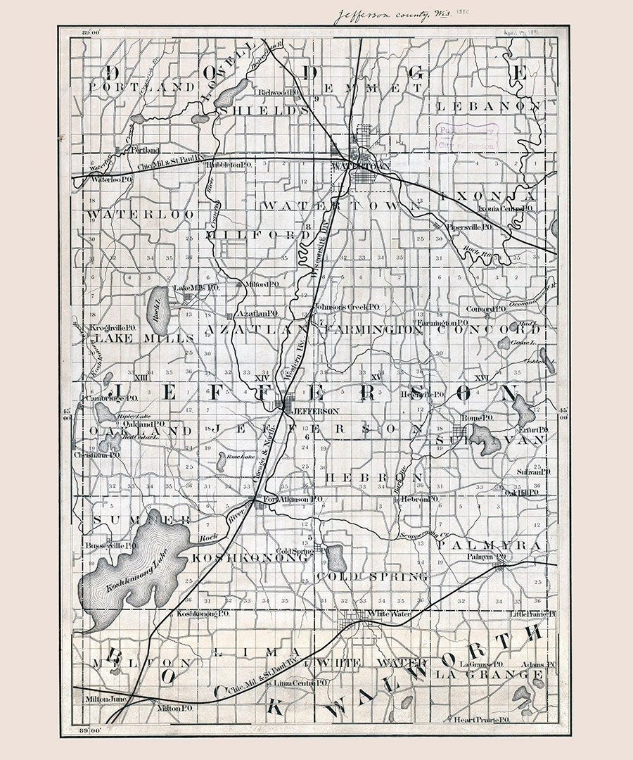 1880 Map of Jefferson County Wisconsin