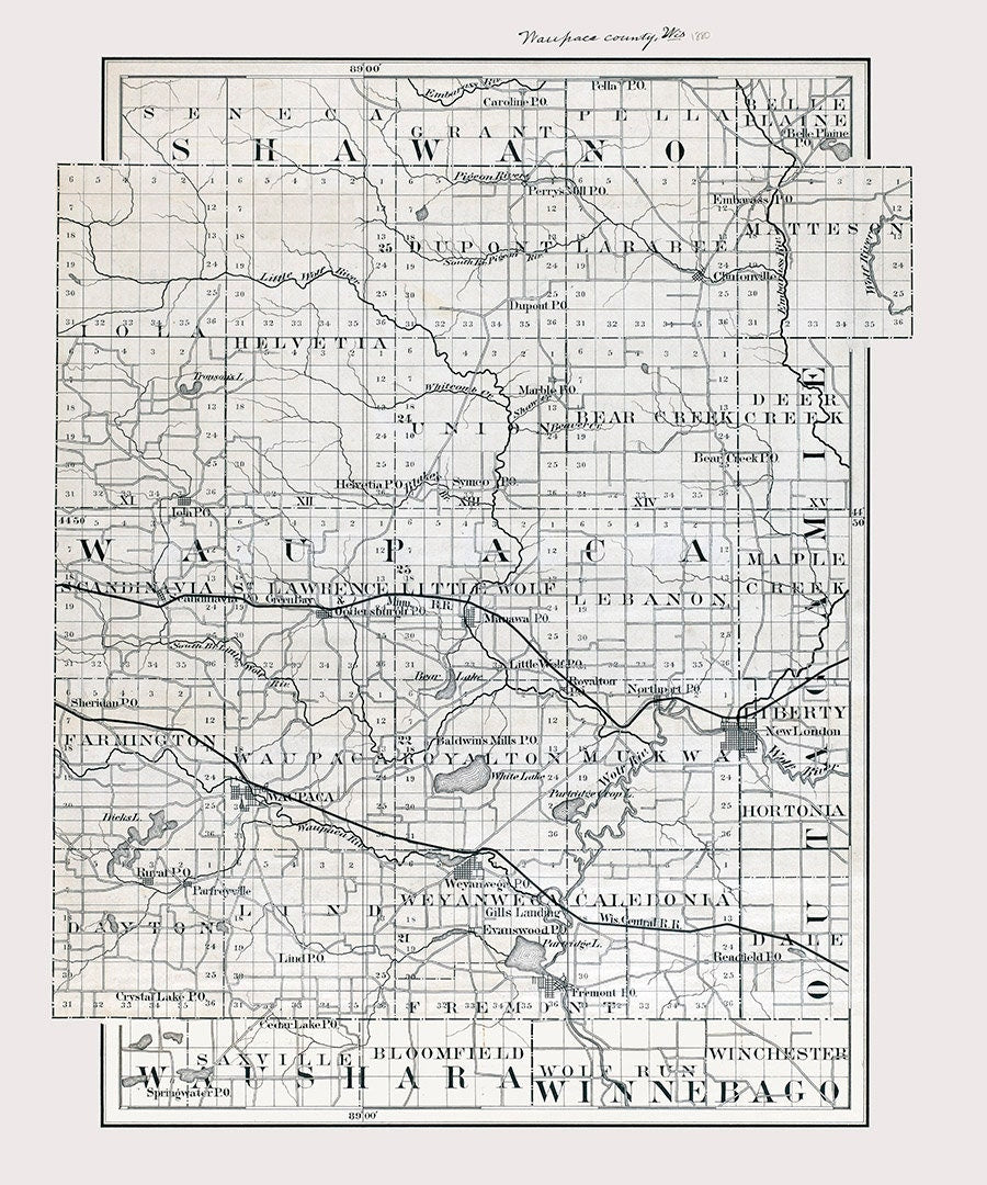 1880 Map of Waupaca County Wisconsin