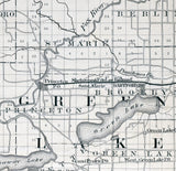 1880 Map of Waushara Marquette and Green Lake County Wisconsin