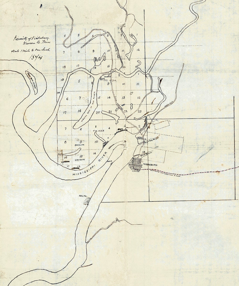 1894 Map of Vicksburg and Vicinity Warren County Mississippi