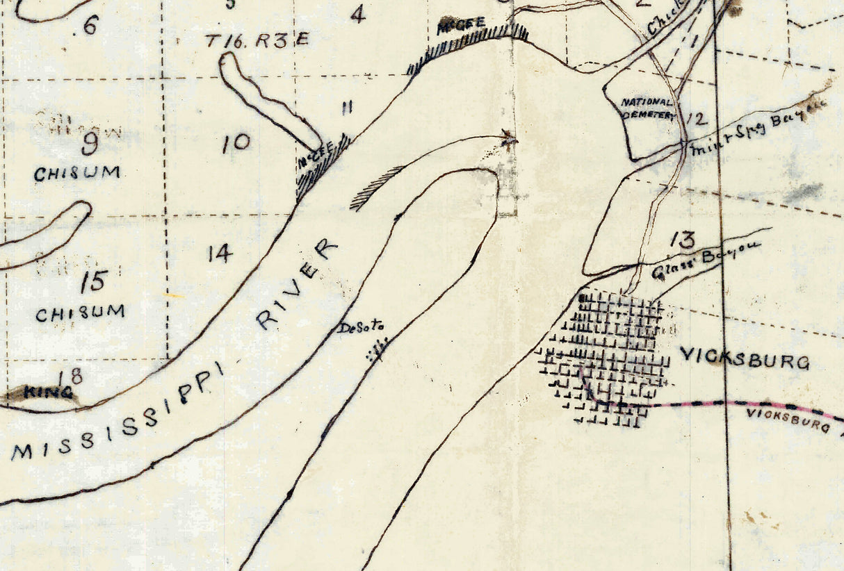 1894 Map of Vicksburg and Vicinity Warren County Mississippi