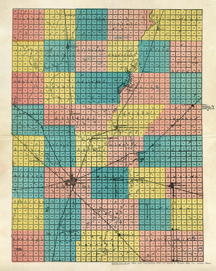 1907 Map of Brown County South Dakota