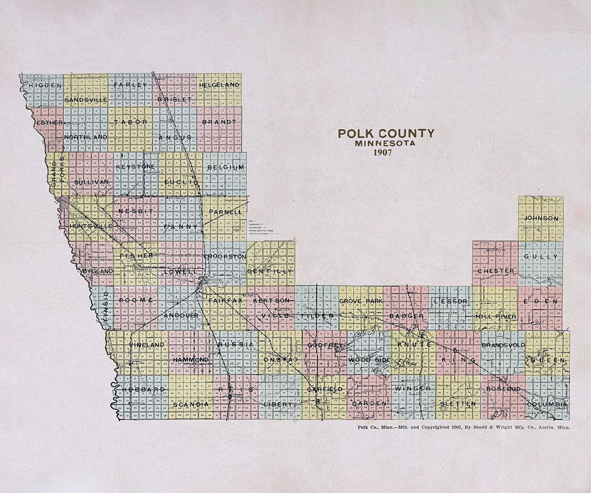 1907 Map of Polk County Minnesota