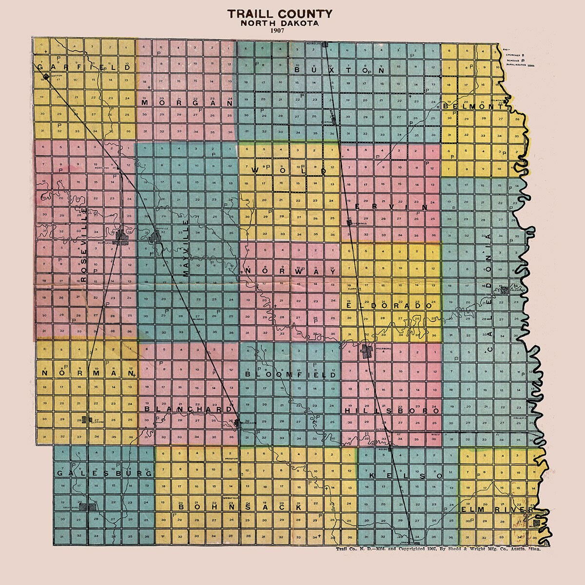 1907 Map of Traill County North Dakota