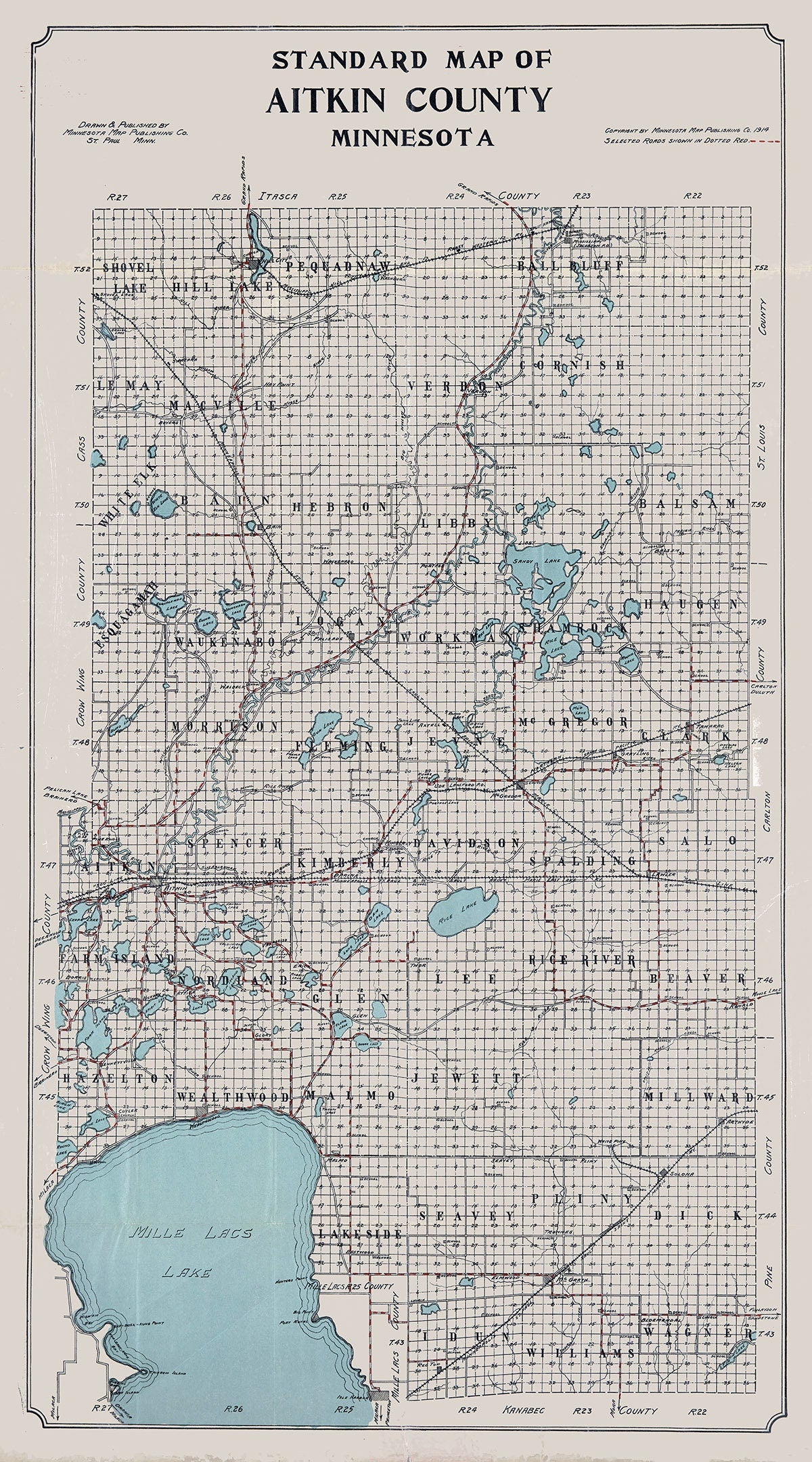 1914 Map of Aitkin County Minnesota