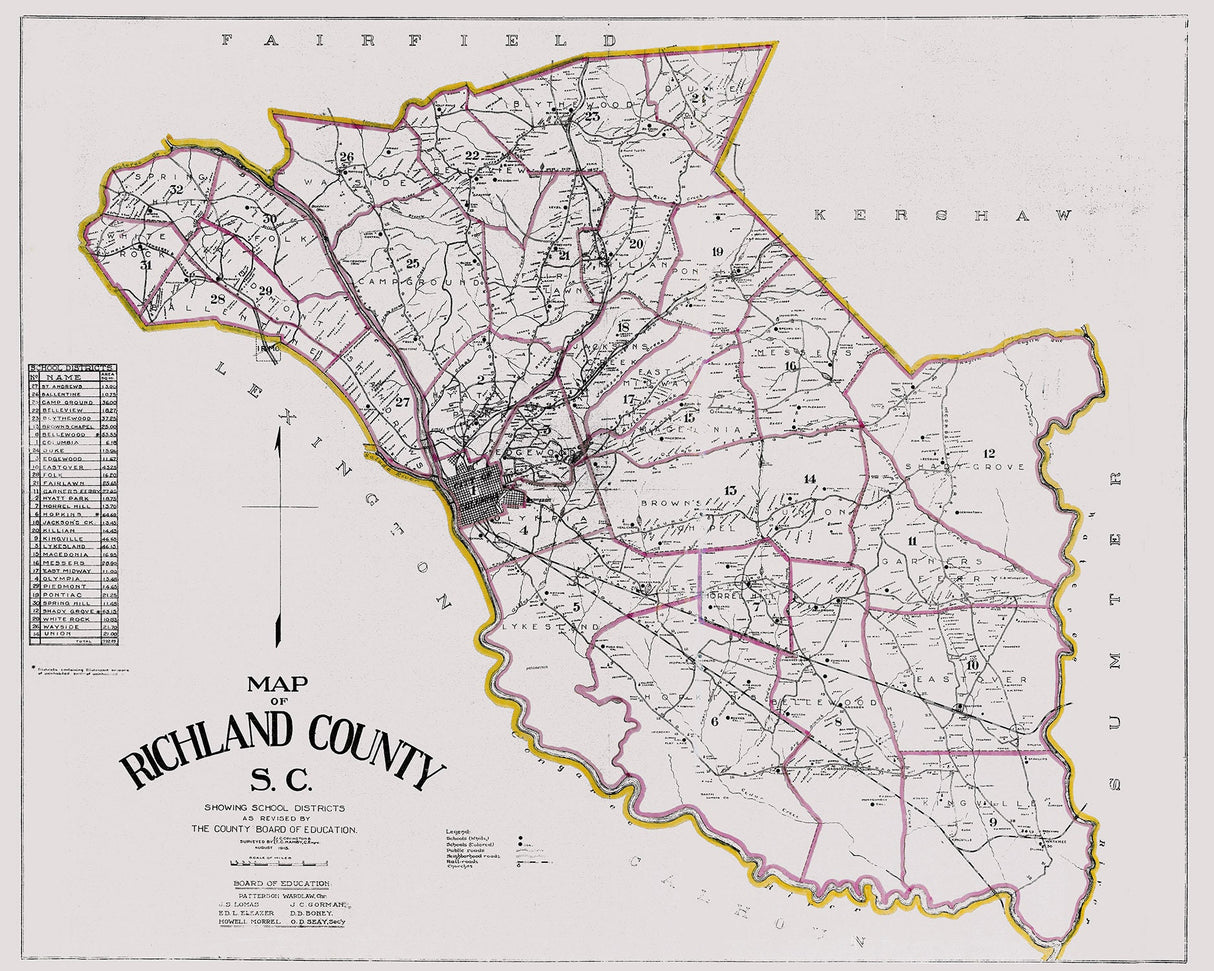 1915 Map of Richland County South Carolina Showing School Districts