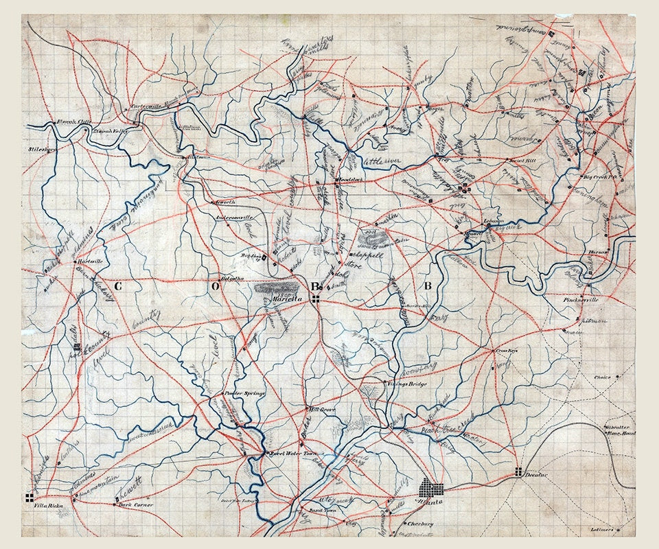 1860s Map of Cobb County Georgia Atlanta