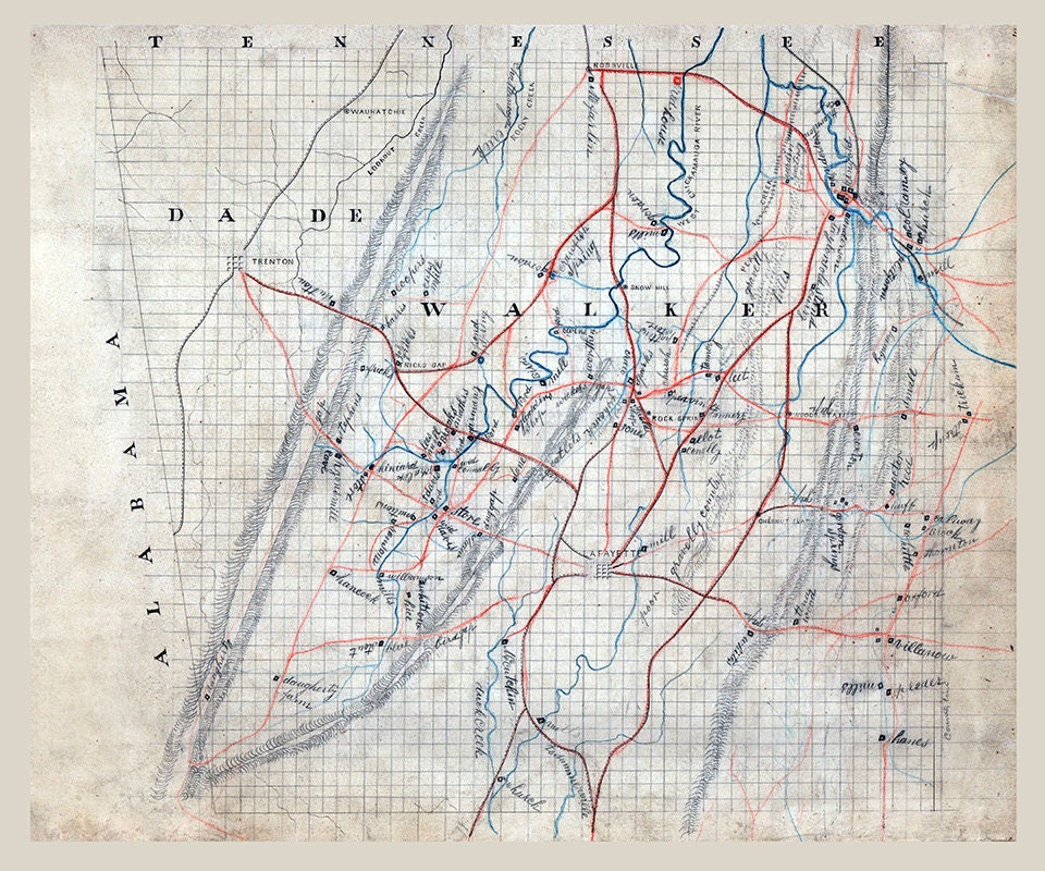 1860s Map of Dade and Walker County Georgia