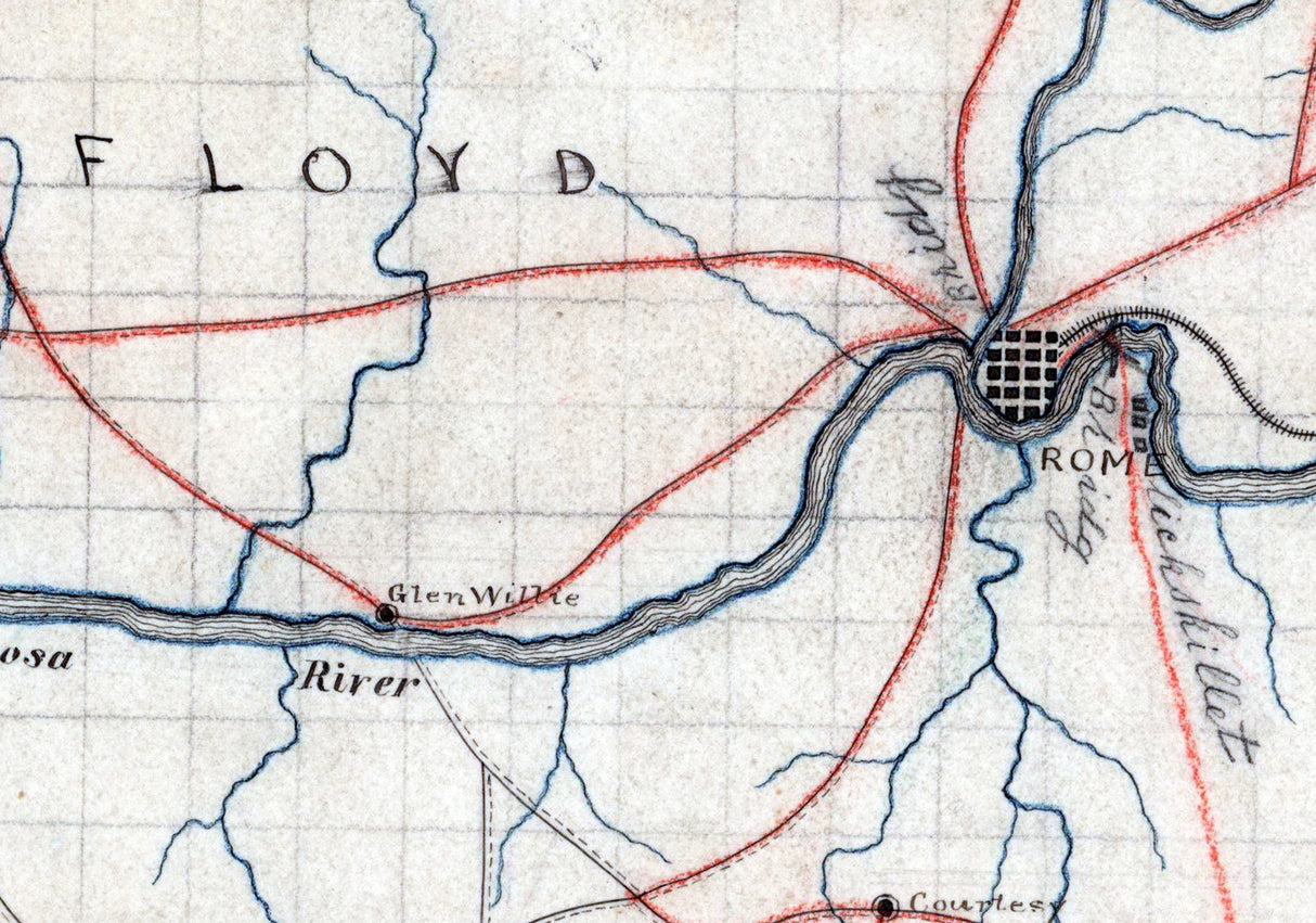 1860s Map of Floyd and Chattooga Counties Georgia