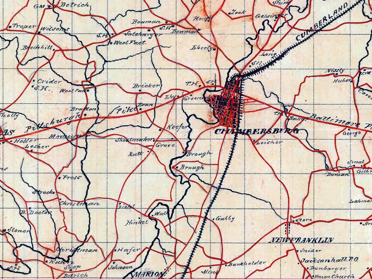 1863 Map of Franklin County Pennsylvania