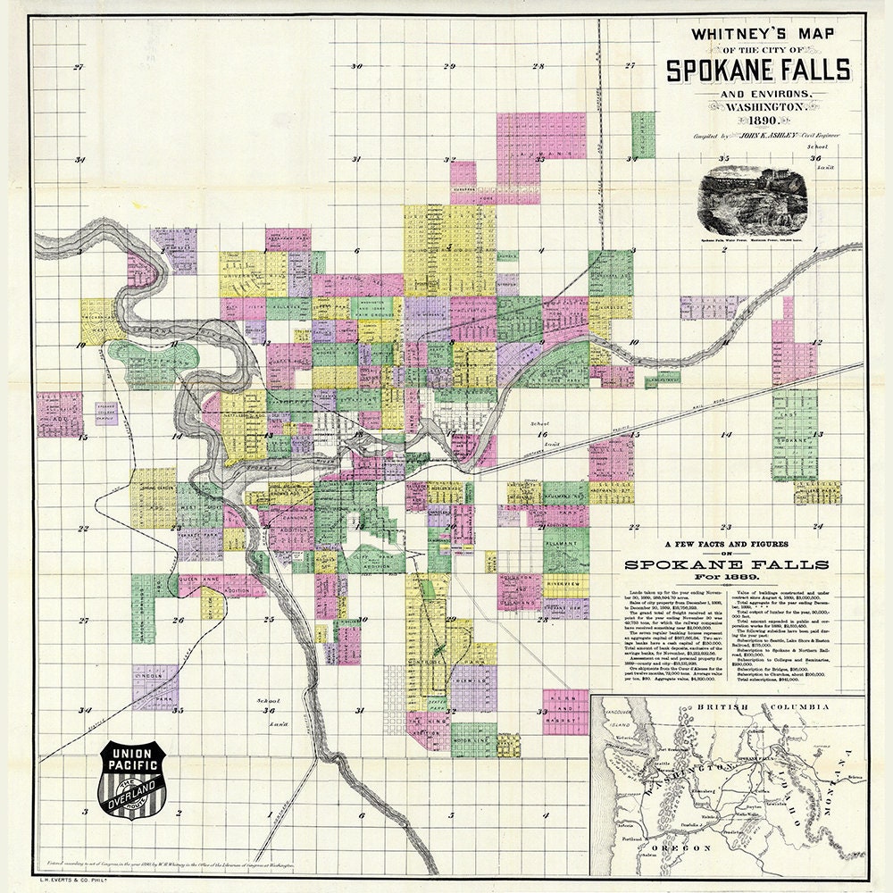 1890 Map of Spokane Falls Washington