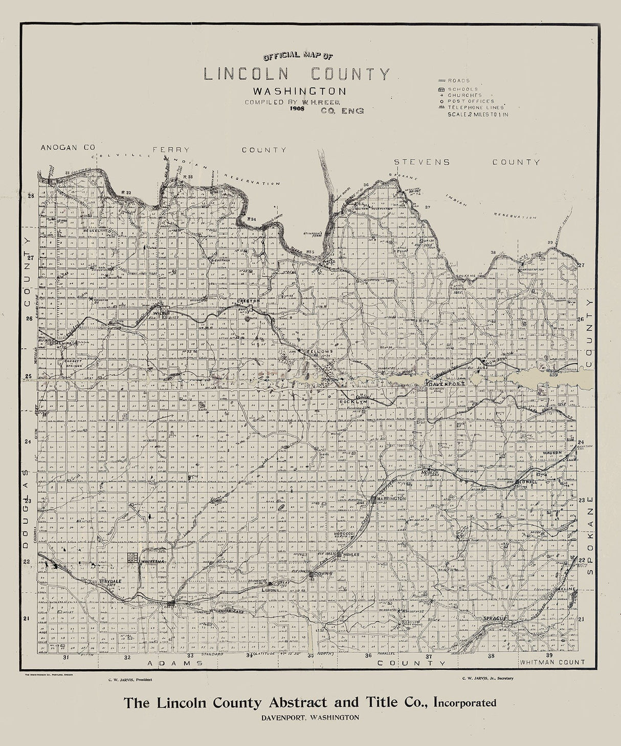 1908 Map of Lincoln County Washington