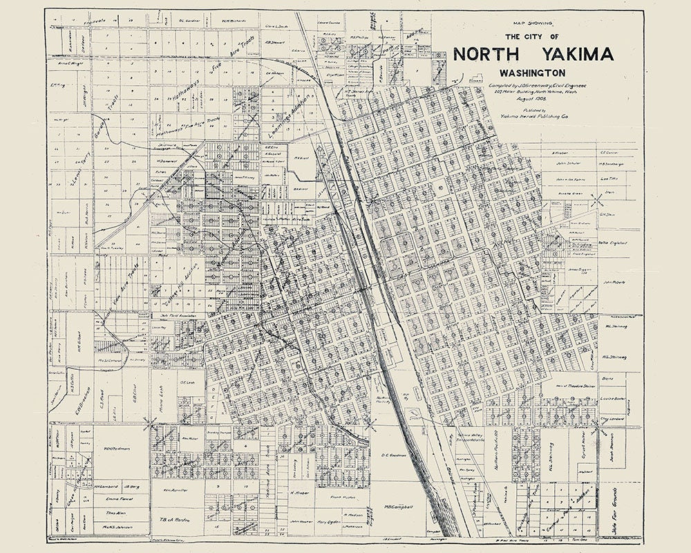 1908 Map of North Yakima Washington