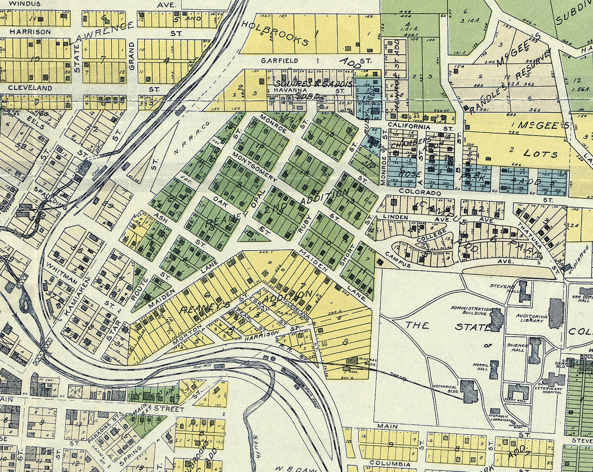 1910 Map of Pullman Whitman County Washington