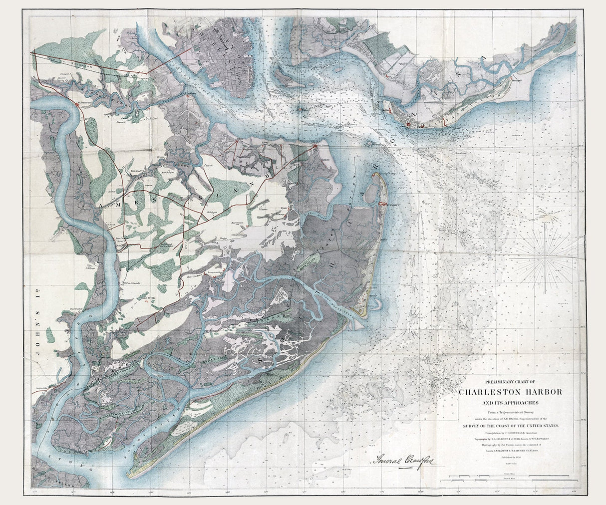 1858 Nautical Map of Charleston Harbor South Carolina