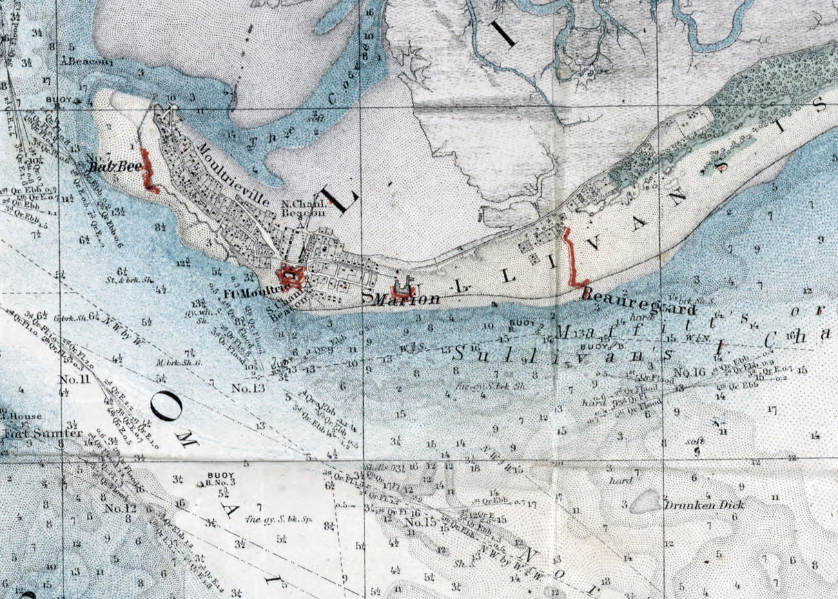 1858 Nautical Map of Charleston Harbor South Carolina