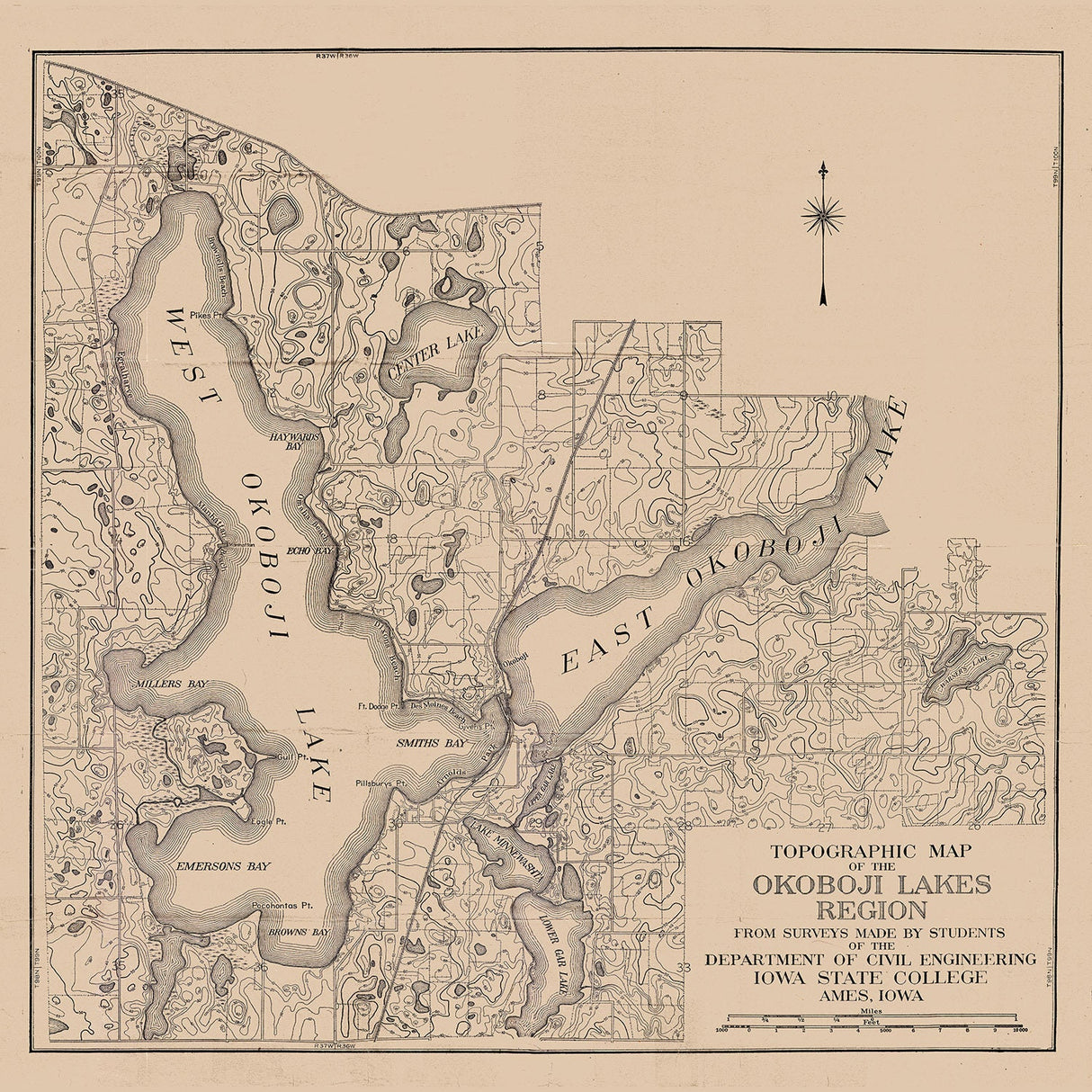 1910 Map of Okoboji Lake Region Iowa