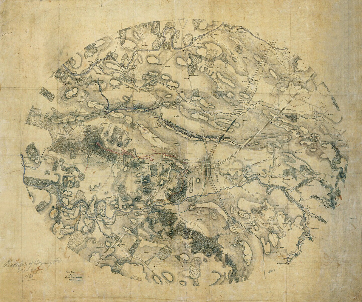 1863 Map of Gettysburg Pennsylvania Battlefield