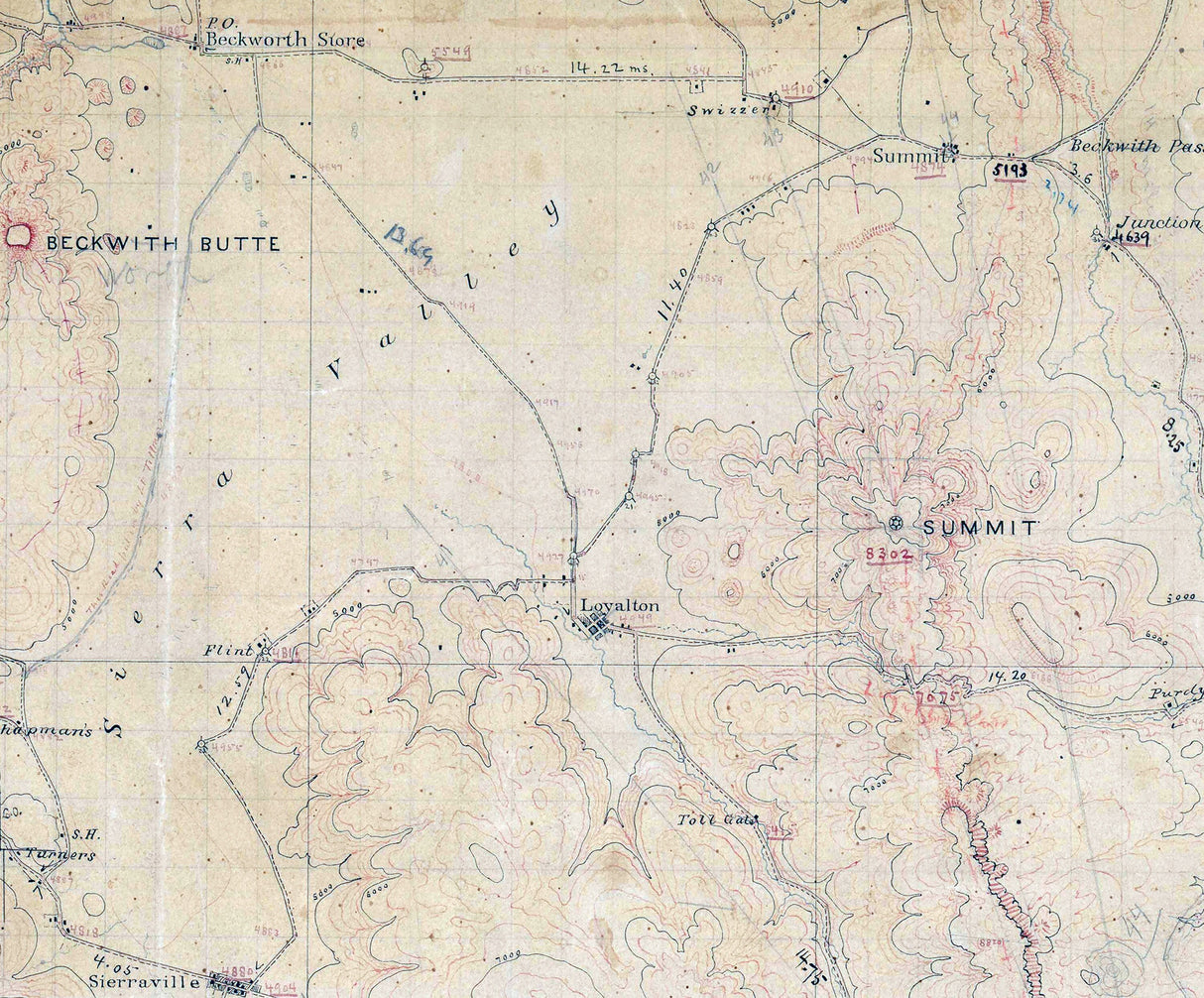 1877 Map of Lake Tahoe California Nevada and Vicinity