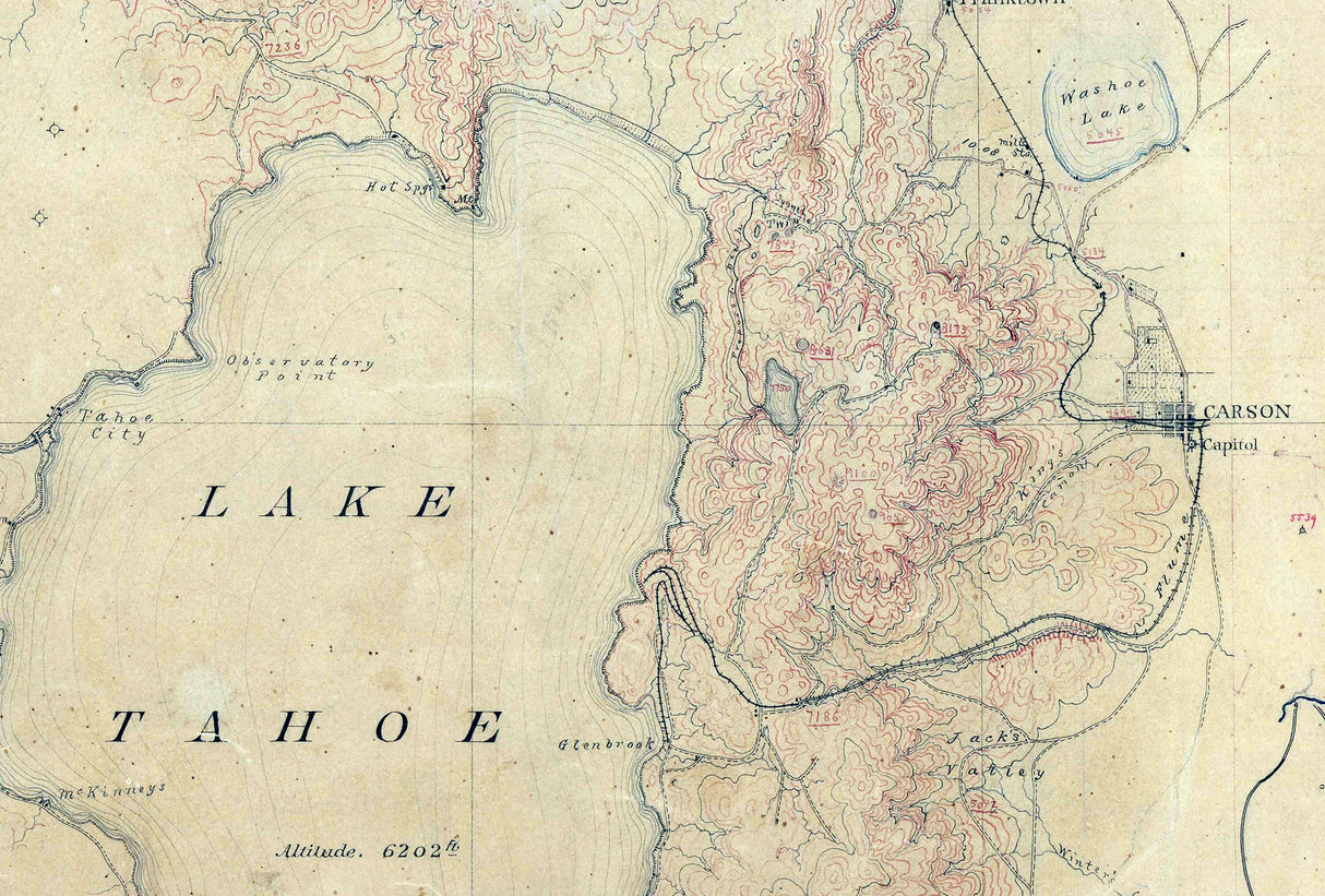 1877 Map of Lake Tahoe California Nevada and Vicinity