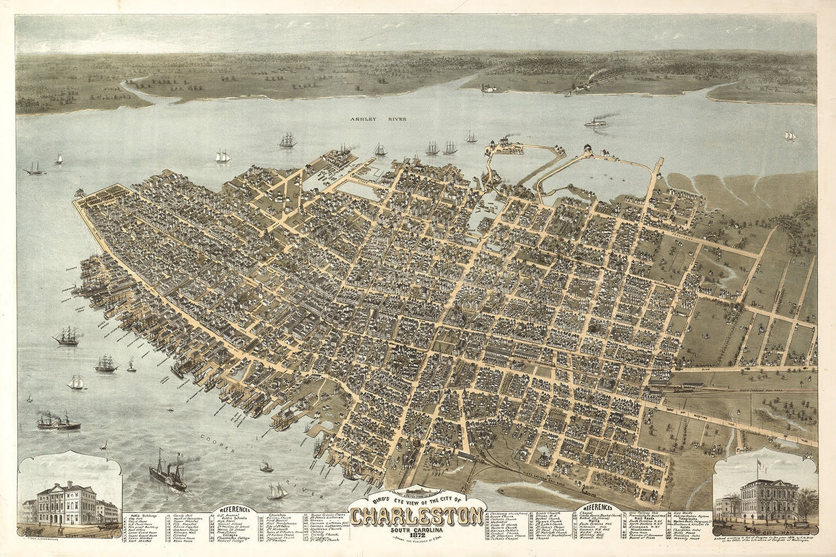 1872 Panoramic Map of Charleston South Carolina