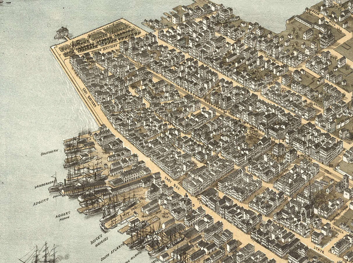 1872 Panoramic Map of Charleston South Carolina